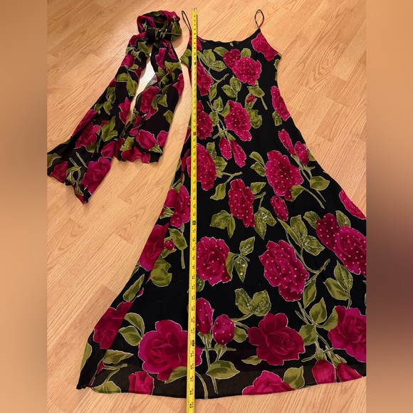 VTG Y2K Eva Blue Beaded Dress W/ Scarf Sz 10 Spaghetti Strap Flowy Formal Fairy - Picture 3 of 9